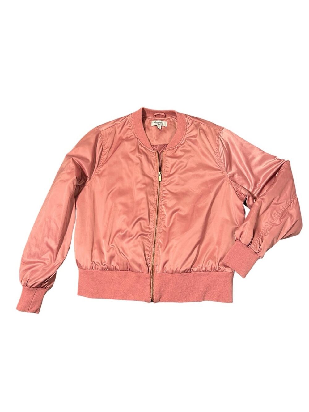 Charlotte Russe Bomber Jacket Size XL Rose Pink Satin Quilted Lining Full Zip